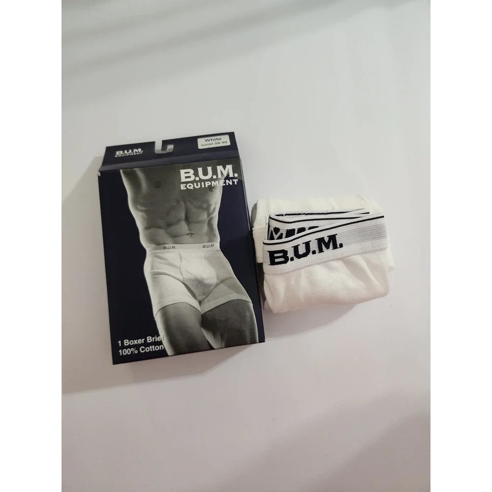 B.U.M. Equipment Boxer Briefs White Vintage 100% Cotton Waist‎ 28-30 Small
